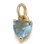 Brass Micro Pave Cubic Zirconia Charms, Long-Lasting Plated, Real 18K Gold Plated, Heart, Pale Turquoise, 8x5x3.5mm, Hole: 3mm(X-KK-P192-08-G05)