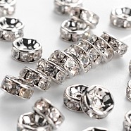 Middle East Rhinestone Spacer beads, Clear, Brass, Platinum Metal Color, Nickel Free, Size: about 6mm in diameter, 3mm thick, hole: 1mm(RSB036NF-01K)