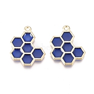 Alloy Pendants, with Enamel, Honeycomb, Golden, Dark Blue, 21x17x1.5mm, Hole: 1.6mm(ENAM-R053-001C)