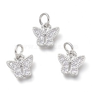 Brass Micro Pave Clear Cubic Zirconia Pendants, with Jump Rings, Butterfly, Real Platinum Plated, 10x10x1.5mm, Hole: 3.5mm(KK-P188-N01-P)