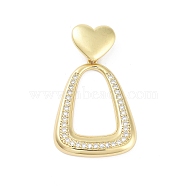 Rack Plating Brass Micro Pave Clear Cubic Zirconia Pendants, Long-Lasting Plated, Lead Free & Cadmium Free, Trapezoid, 40mm, Hole: 4x7.5mm, trapezoid: 31x24x3mm(KK-H474-19G-05)