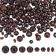 Elite 480Pcs 4 Styles Dyed Natural Wood Beads, Lead Free, Round & Oval/Oblong, Coconut Brown, 6~10x4~9mm, Hole: 2~3mm, 120pcs/style(WOOD-PH0009-48A)