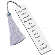 3Pcs Stainless Steel Bookmarks, Cardboard Box and Nylon Tassel Big Pendant Decorations, Stainless Steel Color, 125x26mm, 1pc/style(AJEW-FG0001-44C)