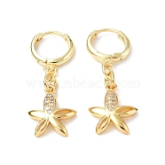 Clear Cubic Zirconia Flower Dangle Hoop Earrings, Rack Plating Brass Jewelry for Women, Golden, 35mm, Pin: 0.9mm(EJEW-B017-16G)