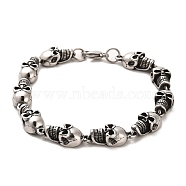 304 Stainless Steel Skull Link Chain Bracelets, Antique Silver, 9 inch(22.8cm)(BJEW-E094-01AS)