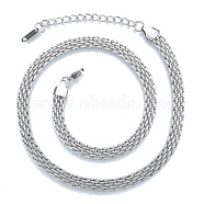 304 Stainless Steel Mesh Chains Necklace for Men Women, Stainless Steel Color, 15.75 inch(40cm)(NJEW-N052-03P)