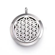 316 Surgical Stainless Steel Diffuser Locket Pendants, Spiritual Charms, with Perfume Pad and Magnetic Clasps, Flower of Life/Sacred Geometry, Stainless Steel Color, 36.5~37x30x6~6.5mm, Hole: 5mm, inner diameter: 23mm, 12Color/Set(STAS-H342-96P)
