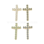 Real 18K Gold Plated Brass with Glass Pendants, Cross, Mixed Color, 41x23x6mm, Hole: 4x2.8mm(KK-A209-17G)