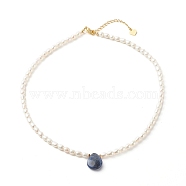 Pearl Beaded Necklace, with Natural Sodalite Beads, Brass Finding, Teardrop, 39.7x0.4cm(NJEW-JN03548-04)