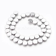 Electroplated Non-magnetic Synthetic Hematite Beads Strands, Polish, Flat Round, Platinum Plated, 10x2mm, Hole: 0.8mm, about 41pcs/strand, 15.94 inch(40.5cm)(G-P392-S06)