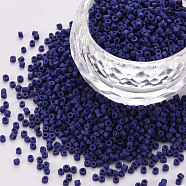 Glass Cylinder Beads, Seed Beads, Opaque Frosted Colours, Round Hole, Medium Blue, 1.5~2x1~2mm, Hole: 0.8mm, about 8000pcs/bag, about 1pound/bag(SEED-S047-N-001)