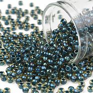 TOHO Round Seed Beads, Japanese Seed Beads, (243) Inside Color AB Topaz/Opaque Emerald Lined, 8/0, 3mm, Hole: 1mm, about 222pcs/10g(X-SEED-TR08-0243)