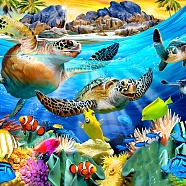 DIY Rectangle Diamond Painting Kits, Including Canvas, Resin Rhinestones, Diamond Sticky Pen, Tray Plate and Glue Clay, Sea Turtle Pattern, 300x400mm(DIAM-PW0003-022D)