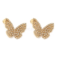 Butterfly Rack Plating Brass Stud Earrings, with Clear Cubic Zirconia, Lead Free & Cadmium Free, Real 18K Gold Plated, 24x23.5mm(EJEW-A027-05G)