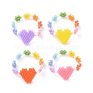 Glass Seed Beaded Finger Rings, Heart, Mixed Color, US Size 6 1/2, Inner Diameter: 16.9mm(RJEW-MZ00003)
