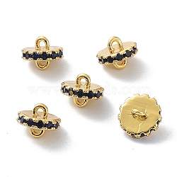 Eco-Friendly Brass Links Connectors, with Cubic Zirconia, Long-Lasting Plated, Real 18K Gold Plated, Flat Round, Black, 7x5.5mm, Hole: 1mm(KK-B047-06G-01)