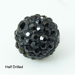 Polymer Clay Rhinestone Beads, Pave Disco Ball Beads, Grade A, Round, Half Drilled, Jet, 10mm, Hole: 1mm(RB-H258-HD10mm-280)