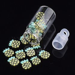 Handmade Polymer Clay Nail Art Decoration Accessories, with Glass Wishing Bottle and CCB Plastic Bottle Stopper, Pineapple, Yellow, 4~8x4~5x0.5~1mm(MRMJ-S046-006G)