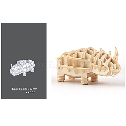 DIY Wooden Assembly Animal Toys Kits for Boys and Girls, 3D Puzzle Model for Kids, Children Intelligence Toys, Rhinoceros, 59x25x30mm(PW-WGEF5F2-02)