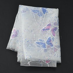 Butterfly Pattern Polyester Mesh Tulle Fabric, Garment Accessories, with Paillette, White, 130~150x0.02cm(DIY-WH0308-319A)