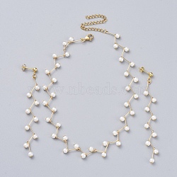 Jewelry Sets, Dangle Stud Earrings & Choker Necklaces, with Glass Pearl Beads, Brass Pins and 304 Stainless Steel Findings, Golden, 12.5 inch(32.5cm), 89mm, Pin: 0.8mm(SJEW-JS01042)