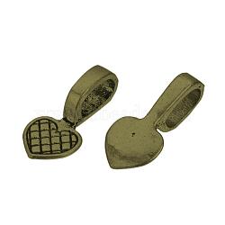 Tibetan Style Alloy Glue-on Flat Pad Bails, Heart, Cadmium Free & Nickel Free & Lead Free, Antique Bronze, 21.5x10x1mm, Hole: 5x8mm, about 850pcs/1000g(TIBEP-Q064-189AB-NR)