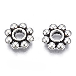 Tibetan Style Alloy Daisy Spacer Beads, Cadmium Free & Lead Free, Flower, Antique Silver, 10x2mm, Hole: 2.5mm, about 1900pcs/1000g(TIBEB-N005-077C-01)