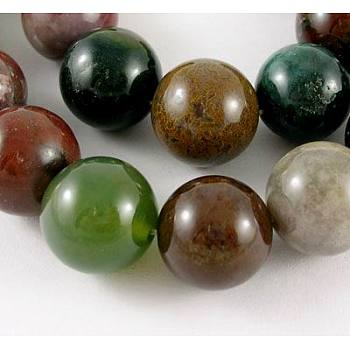 Natural Indian Agate Beads Strands, Round, 10mm, Hole: 1mm, about 19pcs/strand, 7.6 inch