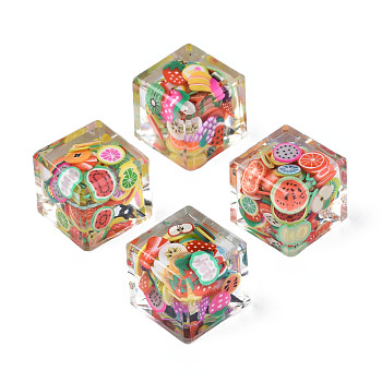 Transparent Acrylic Pendants, with Polymer Clay, Cube, Mixed Color, 18x18x16mm