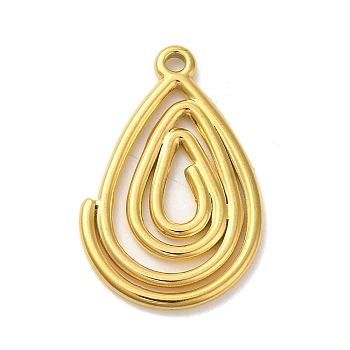 Ion Plating(IP) 304 Stainless Steel Pendants, Teardrop Charm, Real 18K Gold Plated, 28.5x18.5x1.5mm, Hole: 1.6mm