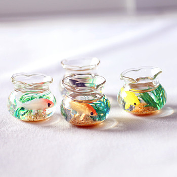Round KOI Fish Tank, High Borosilicate Glass Miniature Ornaments, Micro Landscape Garden Dollhouse Accessories, Pretending Prop Decorations, with Wavy Edge, Mixed Color, 25x22mm