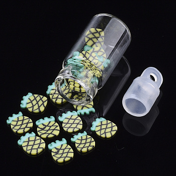 Handmade Polymer Clay Nail Art Decoration Accessories, with Glass Wishing Bottle and CCB Plastic Bottle Stopper, Pineapple, Yellow, 4~8x4~5x0.5~1mm
