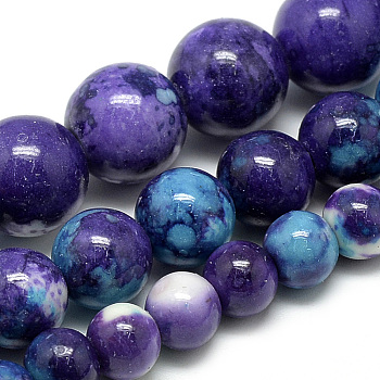 Synthetic Ocean White Jade Beads Strands, Purple & Blue Rain Flower Jade, Dyed, Round, Dark Slate Blue, 6~7mm, Hole: 1mm, about 65pcs/strand, 16.3 inch
