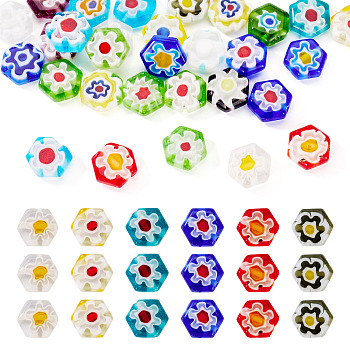 Handmade Millefiori Lampwork Beads Strands, Hexagon, Colorful, 8~9x8~9x3mm, Hole: 0.8mm, 30pcs
