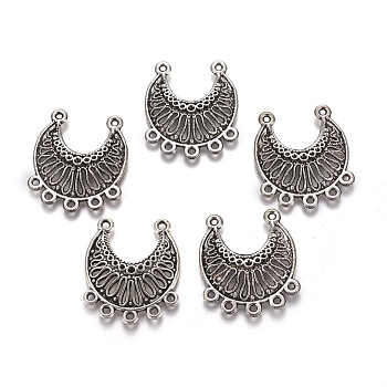 Tibetan Style Alloy Chandelier Components Links, Moon, Antique Silver, 27x31x4mm, Hole: 1.5mm