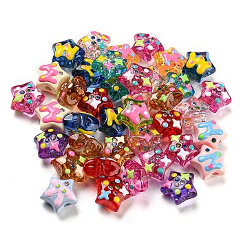 Enamel Acrylic Beads, with Rhinestone, Star, Mixed Color, 17.2x17.8x9.8mm, Hole: 3.5mm