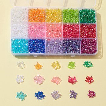 4200Pcs 15 Colors Bicone AB Color Plated Eco-Friendly Transparent Acrylic Beads, Mixed Color, 4x4mm, Hole: 1mm, 280pcs/color