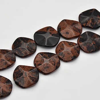 Wave Flat Round Natural Mahogany Obsidian Beads Strands, 30x6mm, Hole: 1mm, about 13pcs/strand, 16.1 inch