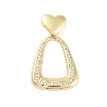 Rack Plating Brass Micro Pave Clear Cubic Zirconia Pendants, Long-Lasting Plated, Lead Free & Cadmium Free, Trapezoid, 40mm, Hole: 4x7.5mm, trapezoid: 31x24x3mm