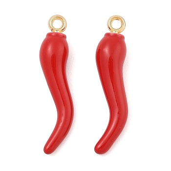 Rack Plating Alloy Enamel Pendants, Horn of Plenty/Italian Horn Cornicello Charms, Golden, 30x6.5x6.5mm, Hole: 1.8mm