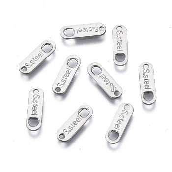201 Stainless Steel Chain Tags, Stamping Blank Tag, Chain Extender Connectors, Oval with Word S.Steel, Stainless Steel Color, 11x3.5x0.5mm, Hole: 1.2mm & 2mm