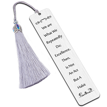 3Pcs Stainless Steel Bookmarks, Cardboard Box and Nylon Tassel Big Pendant Decorations, Stainless Steel Color, 125x26mm, 1pc/style