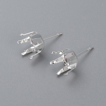 304 Stainless Steel Stud Earring Findings, Prong Settings, Silver, 18x10mm, Pin: 0.8mm