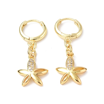Clear Cubic Zirconia Flower Dangle Hoop Earrings, Rack Plating Brass Jewelry for Women, Golden, 35mm, Pin: 0.9mm