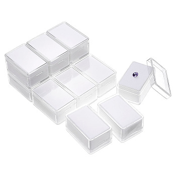 Rectangle Clear Plastic Loose Diamond Display Boxes, Small Jewelry Storage Case with Sponge, White, 5.7x3.7x2.8cm