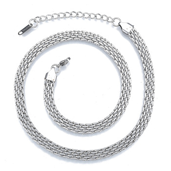 304 Stainless Steel Mesh Chains Necklace for Men Women, Stainless Steel Color, 15.75 inch(40cm)