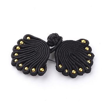 Handmade Chinese Frogs Knots Buttons Sets, Polyester Button, Black, 58~65x29~32x3~4mm