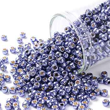 TOHO Round Seed Beads, Japanese Seed Beads, (PF567) PermaFinish Purple Metallic, 8/0, 3mm, Hole: 1mm, about 222pcs/bottle, 10g/bottle