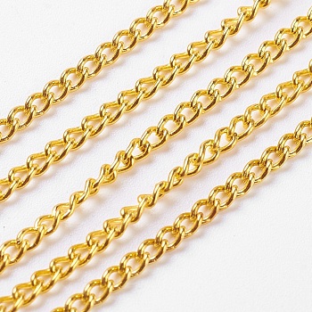 Unwelded Iron Twisted Chains, Curb Chains, with Spool, Golden, 3.3x2.1x0.6mm