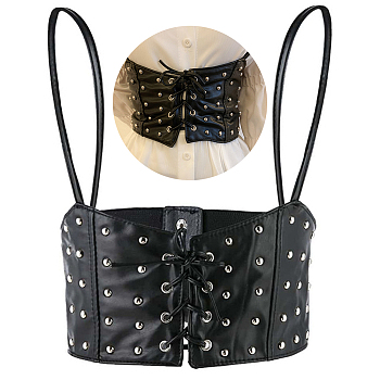 WADORN 1Pc PU Leather Waist Belt Harness, Gothic Underbust, Punk Style Corset for Women, Black, 32-5/8 inch(83cm)